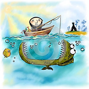 Illustration with fishing laplander