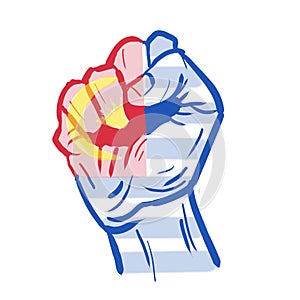 illustration of a fist with a Malaysian flag as a symbol of awakening and enthusiasm for Malaysians