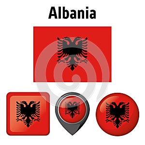 Illustration flag of Albania, and several icons. Ideal for catalogs of institutional materials photo