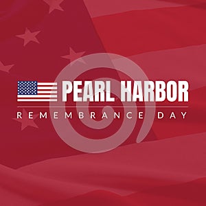 Illustration of flag of america and pearl harbor remembrance day text over red pattern