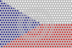 Illustration of the flag of the Czech Republic behind a metal fence with circular details.