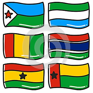 illustration of the flags of six world countries hand-drawn doodle art and design element