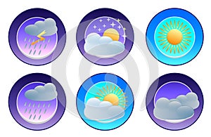 Illustration of flat color weather icons.