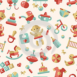 Illustration of flat design cute baby pattern with