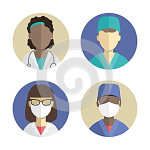 Illustration of flat design. people icons collection. Female surgeon doctor
