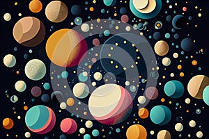 illustration of flat multicolored planets. balls background. Generative AI