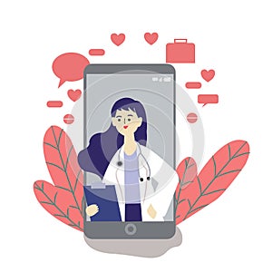 The ithe llustration of flat online female doctor on laptop photo