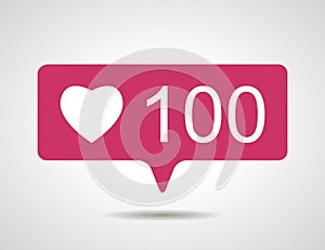 illustration of flat pink hundred like heart social media icon o