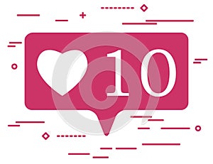 illustration of flat pink ten like heart social media icon on wh