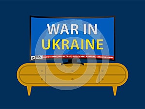 An illustration of a flat screen tv set broadcasting news about war in Ukraine