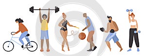 Illustration in flat style - different people doing different sports