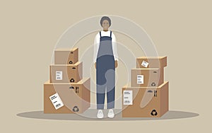 illustration in flat style - loader and many parcel boxes