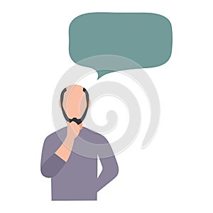 Illustration, flat style, man thinks. Man with thoughts on a white