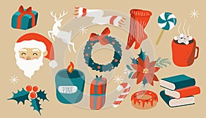 Illustration in flat style - set of elements on the theme of christmas and new year