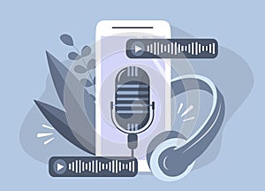 illustration in flat style on the theme of recording podcasts.