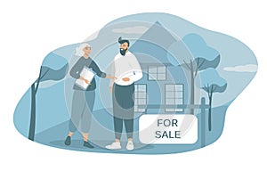Illustration in a flat style on the topic of real estate sales, real estate services
