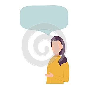 Illustration, flat style, woman thinks. Woman with thoughts on a white