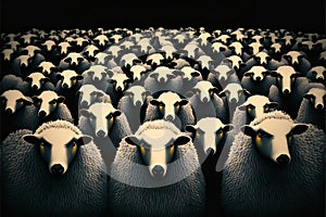 Flock of sheep staring in the same direction, animals, farm