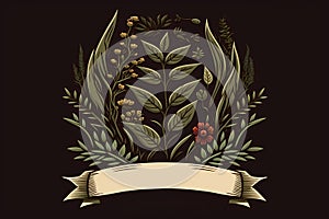 Illustration of floral emblem, logo.