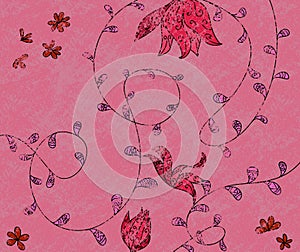 Illustration of floral on red  background ornement cartoon style photo