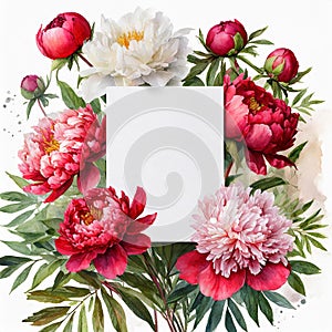Illustration floral wedding composition, watercolor. Square frame