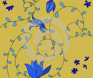 Illustration of floral on yellow background ornement cartoon style photo
