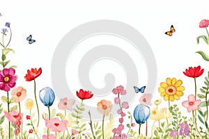 an illustration of flowers and butterflies on a white background