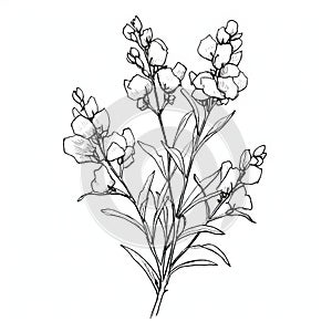 Delicate Hand Drawn Sketch Of Snapdragon Flowers In Karencore Style photo