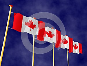 Illustration of flying Canadian Flags on the flagpoles