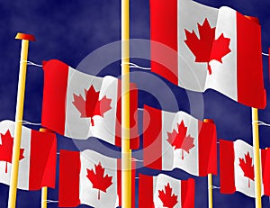 Illustration of flying Canadian Flags on the flagpoles