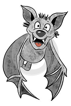 illustration of a flying cartoon bat with white background