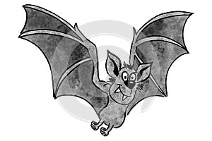 illustration of a flying cartoon bat with white background