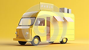 Illustration Food truck isolated on yellow background, takeaway food