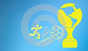 An illustration of football trophy, ball and player symbols isolated on a blue background