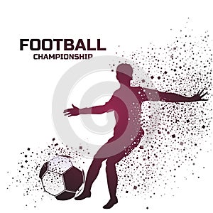 Illustration of a footballer kicking the soccer ball with text F