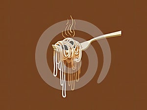 Steaming Spaghetti on Fork Illustration