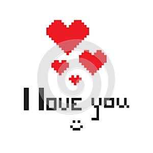 An illustration in the form of a pixelated hearts with the inscription I love you and smiley