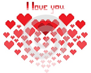 An illustration in the form of a pixelated hearts with the inscription I love you and smiley