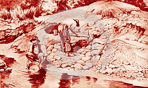 Illustration of fossicking for gold in Australia