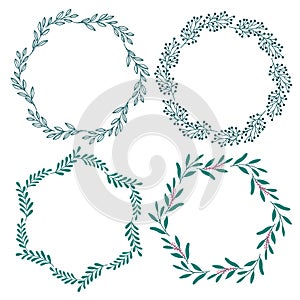 Illustration of four abstract wreathes with leaves