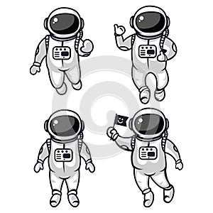 Illustration of four cute astronauts