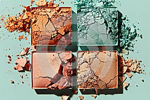 Four pieces of colored powder are set in different squares