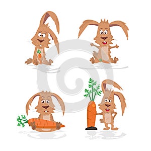 Illustration of four rabbits with carrot on a white background