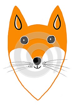 Illustration of a fox portrait isolated on a white background. Stylization. Printmaking style.