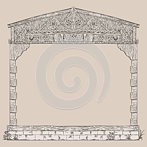 Illustration frame of timber framing house