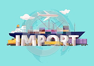 Illustration with freight transport and big letters