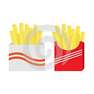 Illustration of French fries in red and white paper packages.