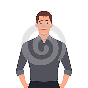 illustration of a friendly young man in business casual clothes. Cool young guy standing with hands in his pockets