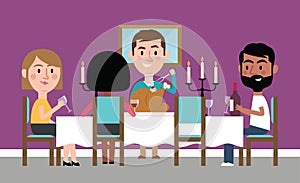 Illustration Of Friends Having Dinner Party At Home