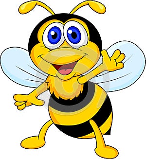 Funny bee cartoon waving photo